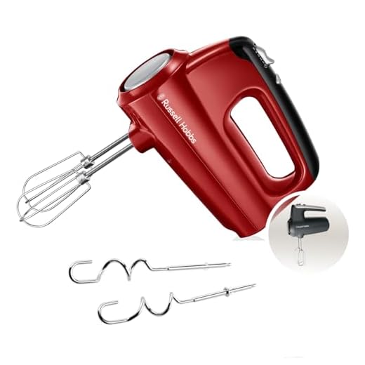 Russell Hobbs Batidora Amasadora Desire - Batidora Varillas, 2 Varillas Batidoras, 2 Ganchos para Masa, 5 Velocidades, Función Turbo, Botón Expulsión, Accesorios Aptos Lavavajillas, Rojo - 24670-56