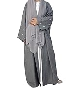 Women's Ramadan Muslim Kimono Abaya Long Sleeve Embroidered Open Front Cardigan Turkey Dubai Kaft...