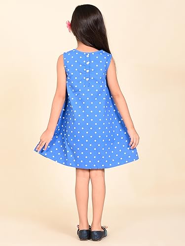 Image of LILPICKS Rabbit Polka Printed Sleeveless Fit n Flare DressFor Girls (Blue)