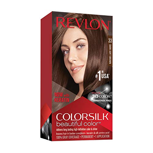Revlon ColorSilk Colorazione Permanente Capelli Fai-da-te a Casa, Senza Ammoniaca e Arricchita con Cheratina, 33 - Castano Scuro Delicato