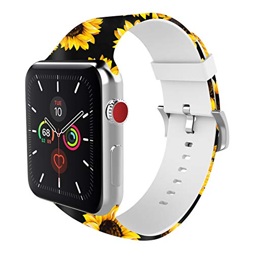 BMBEAR Sports Band Floral Bands Compatible with Apple Watch Band 42mm 44mm Soft Silicone Fadeless Pattern Printed Replacement Sport Band for iWacth Series7 6 5 4 3 2 1 se