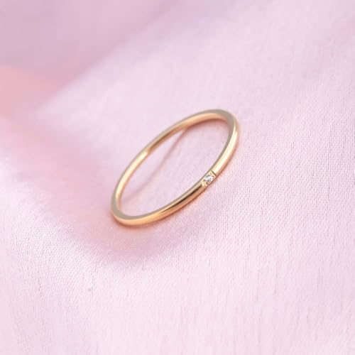 Image of PALMONAS Women's Smooth Thin Stacking Gold Ring | Minimal Demifine Jewelry | Waterproof Tarnish Proof | Lightweight Skin Friendly | Elegant Daily Wear | Gift for Girlfriend Women & Girls