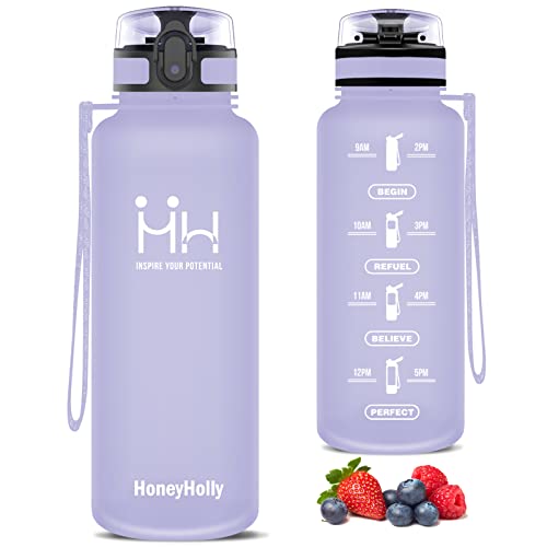 HoneyHolly Botella de agua, con marca de tiempo, botella para bicicleta, botella de agua sin BPA, botella a prueba de fugas, ligera Tritan, para exteriores, escuela, fitness, adultos Cover