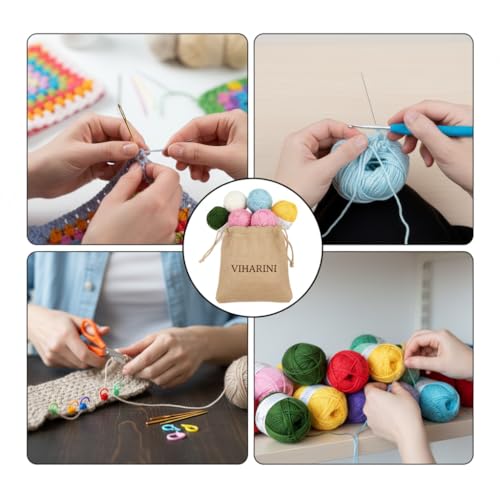Image of VIHARINI Crochet Kit for Beginners with Yarn, Crochet Hooks, Stitch Markers, Knitting needles, DIY Tools & Crochet Thread - Complete Crocheting Set for Adults and Kids (Multi-Colour) with Drawstring bag (5 yarn set with Bag)