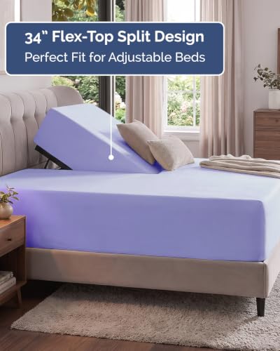 Image of Extra Deep Flex Top Split Head King Fitted Sheet - Hotel Luxury Single Fitted Sheet Only - Easily Fits 18 inch to 24 inch Mattress - Ultra Soft, Wrinkle Free w /Extra Deep Pockets - Lavender