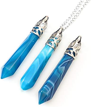 Creative Club1pc Natural Gemstone Bullet Drop Pendant Necklace Healing Crystal Stone Quartz Reiki Chakra Energy Rock 18 Inch Hypoallergenic Tarnish Resistant Women Men Jewellery