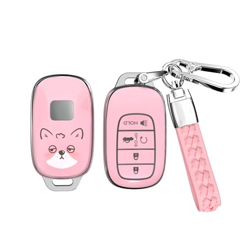 Coque de clé Honda en TPU rose à 5 boutons avec porte-clés ACEBOY