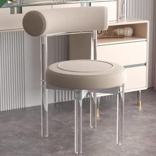 PP-Vic Taburete De Tocador para Dormitorio, Silla De Comedor con Respaldo De Acrílico Transparente, Taburete De Cristal Sin Brazos, Silla De Maquillaje De Cristal, Marrón
