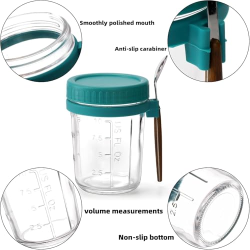 Image of COOLBIT Pack of 2 (350ml) Overnight Oats Containers Jar with Lids & Spoons, Glass Yogurt Parfait Cups, Meal Prep Snack Jars, Leakproof Food Storage for Breakfast, Dessert & Lunch.