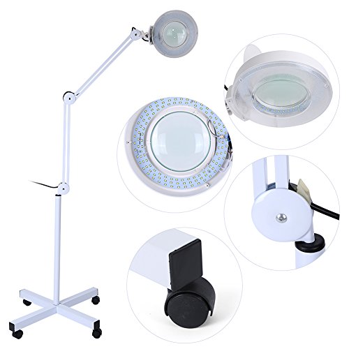 LED 8X Magnifying Glass Floor Lamp 4 Omni Directional Wheels Rolling Base with Stand Flexible Adjustable Height Cold Light Fit for Reading Medical Crafts Tasks LED 8X Magnifying Glass Floor Lamp 4 Omni Directional Wheels Rolling Base with Stand Flexible Adjustable Height Cold Light Fit for Reading Medical Crafts Tasks