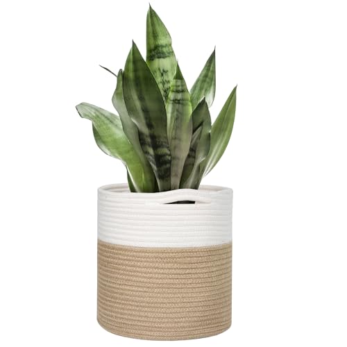 MEGASKET 11' Wicker Plant Basket, Jute Spliced Cotton Rope Woven Basket Planter for 10 inch Pot...