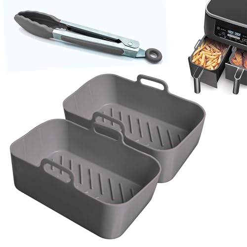 CERENE - Molde silicona freidora de aire, accesorios airfryer sin aceite, cesta de silicona para air fryer, moldes airfryer doble, bandeja doble, recipiente freidora de aire,cecotec,cosori, ninja