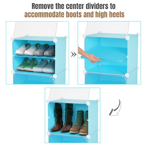 Image of ABOUT SPACE Plastic Shoe Stand with Hanger & Door for Home - Portable,Expandable 3 Cube Shoe Stand for Boots,Heels - DIY 12 Pair Flipflop,Slipper Stand for Women,Men,Outdoor (Blue) 300 x 400 x 900 mm