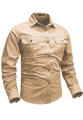 Zyvrenix Men's Long Sleeve Button Down Cotton Shirts with Pockets Khaki XL - image 1