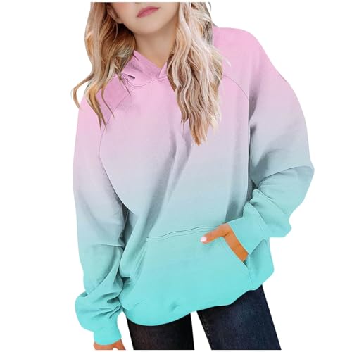Girls Raglan Sleeve Hoodie Gradient Oversized Hooded Sweatshirts Cute Casual Athletic School Pullover with Pocket