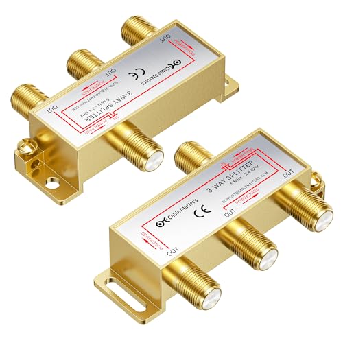 Cable Matters 2-Pack 2.4 Ghz 3 Way Coaxial Cable Splitter for STB TV, Antenna and MoCA Network - All Port Power Passing - Gold Plated and Corrosion Resistant