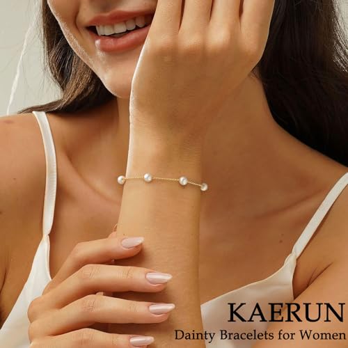 KAERUN Pearl Gold Bracelets for Women Trendy 14K Gold Plated Dainty Pearl Beaded Bracelet Adjustable Chain Bracelets Non Tarnish Bridesmaid Proposal Birthday Gifts for Women Jewelry2