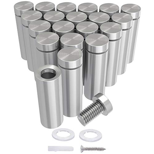 LuckIn 20-Pack Sign Standoff Screws 5/8 x 2 3/8 inch, Acrylic Standoff Mounting Hardware, Stainless Steel Standoffs for Glass Panel, Plexiglass Picture