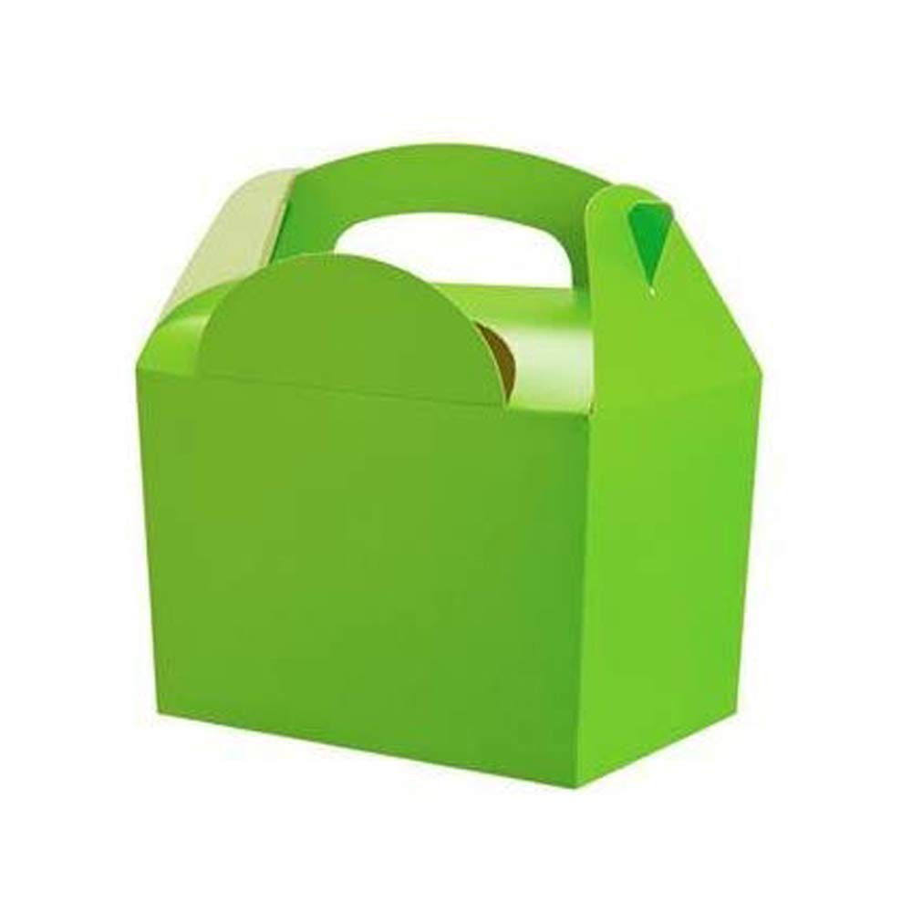 25 Childrens/Kids Plain Coloured Carry Food Meal Birthday Party Box Loot Bag Boxes - Size: 152mm x 100mm x 102mm (Lime Green)