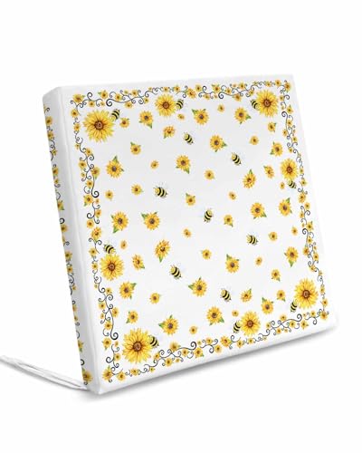 Homechoid Sunflower White Indoor Outdoor Couch Cushion Covers Replacement 2 Pack, Summer Bee Spring Floral Watercolor Waterproof Chair Sofa Seat Cover with Ties 22x20x4