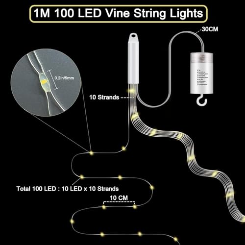 yowin Lichterkette Klein 1M 100 LED Lichterschweif mit Batterie, Timer, Fernbedienung, Lichterstrang 8 Modi Wasserfall Lichterkette Wasserdicht Lichterbündel für Gießkanne Baum Außen Innen Deko