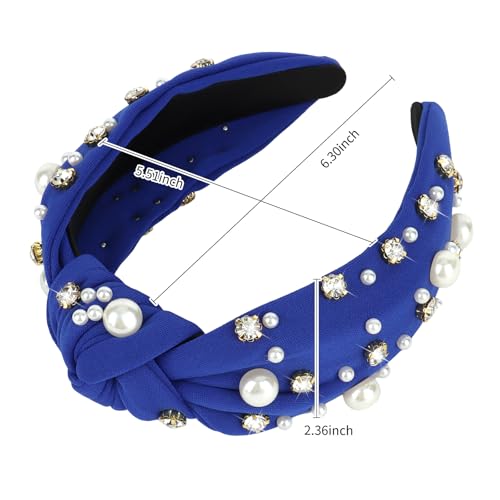 Bandeau bleu avec perles nouées strass scintillants accessoires mode - 5