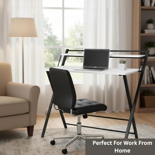 Image of TEKAVO Folding Study Table for Home | Space Saving Computer Desk for Adults & Student | Foldable Office Table | 80 cm x 50 cm | White