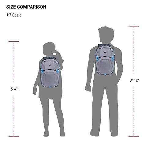 SwissGear UrbanPro Laptop Backpack, Laptop Bag Fits Most 16-Inch Laptops, Commuter Friendly Trolley Sleeve, Ideal for Work, Travel or School - Light Grey/Blue Heather (18.5-Inch)