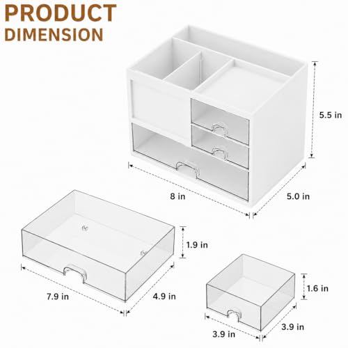 Image of Wishmigo Desk Organizer with 3 Transparent Drawers | Stationery Organizer for Study Table | Multipurpose Storage Organizer for Office Desk, Home, Students, Vanity & Kitchen (Normal White)