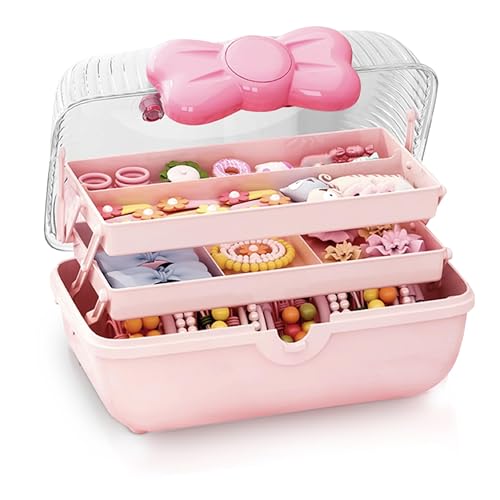 Image of Pink Tool Box, Plastic Storage Box,Folding3LAYERS,Bead Organizers and Storage /Art & Crafts /Sewing Supplies Organizer /Medicine Box /Family First Aid,with 2 Trays,Kids Tool Box, Mini Tool Box