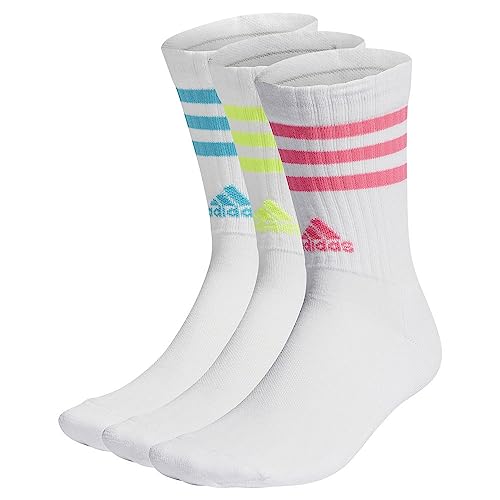 adidas Unisex 3-Stripes Cushioned Crew Socks 3 Pairs, White / Lucid Cyan /...