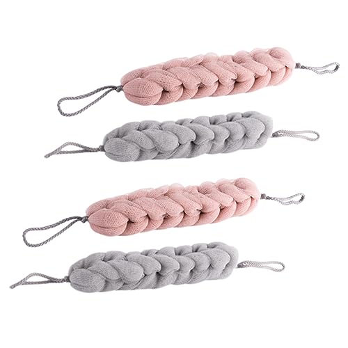 PartyKindom 4Pcs Creative Bath Sponge Exfoliating Body Scrubber for Shower and Bathing Grey Pink Gentle Cleansing Wash Towel for Experience