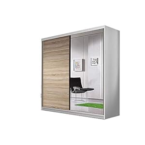 Zweefdeurkast Kledingkast met Spiegel Garderobekast met planken en kledingstang – 183x61x218 cm (BxDxH) – TESS 03 BIS…