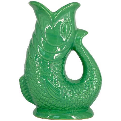 The Bubble Jug® Ocean Green 34 fl oz 1L Litre Extra Large Glug Gurgle Pitcher Jug - Fish Shaped Jug - Decorative Ceramic Glugging Cocktail, Water and Gin Jug and Gurgling Carafe Pot