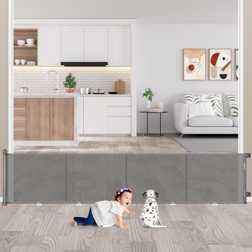 Cancelletto di Sicurezza Retrattile per Bambini, 0-500 cm Cancelletto Estensibile per Bambini Scale e Corridoi Interni ed Esterni Cancello per Cani (Grigio)