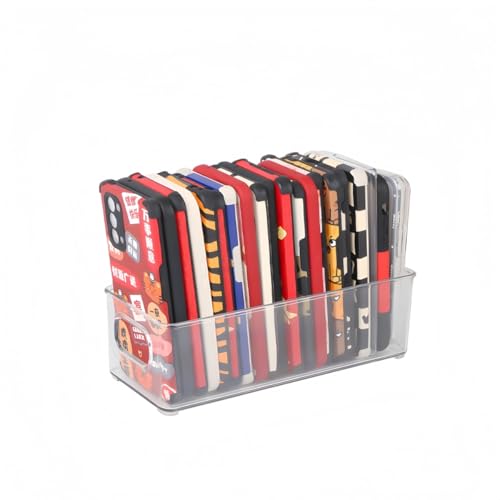 Ymeibe Phone Case Box Organizer, Clear Storage Bins w Handles for Kitchen Organization, Multifunctional Phone Case Storage Holder for Classroom, Desk, Cupboard, Cabinet