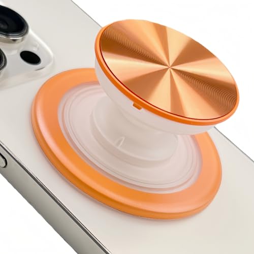 Grippopso for Magsafe Phone Grip Magnetic Phone Grip Holder Magnetic Collapsible Expandible Mobile Phone Grips Stand Holder for iPhone 17 16 15 14 13 12 Series CD Pattern Transparent Orange