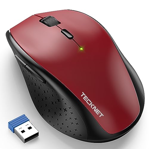 Image of TECKNET Wireless Mouse, 2.4G USB Computer Mouse with 6-Level Adjustable 4800 DPI, 30 Months Battery, Ergonomic Grips, 6 Buttons Portable for PC, Chromebook, Mac (Red)