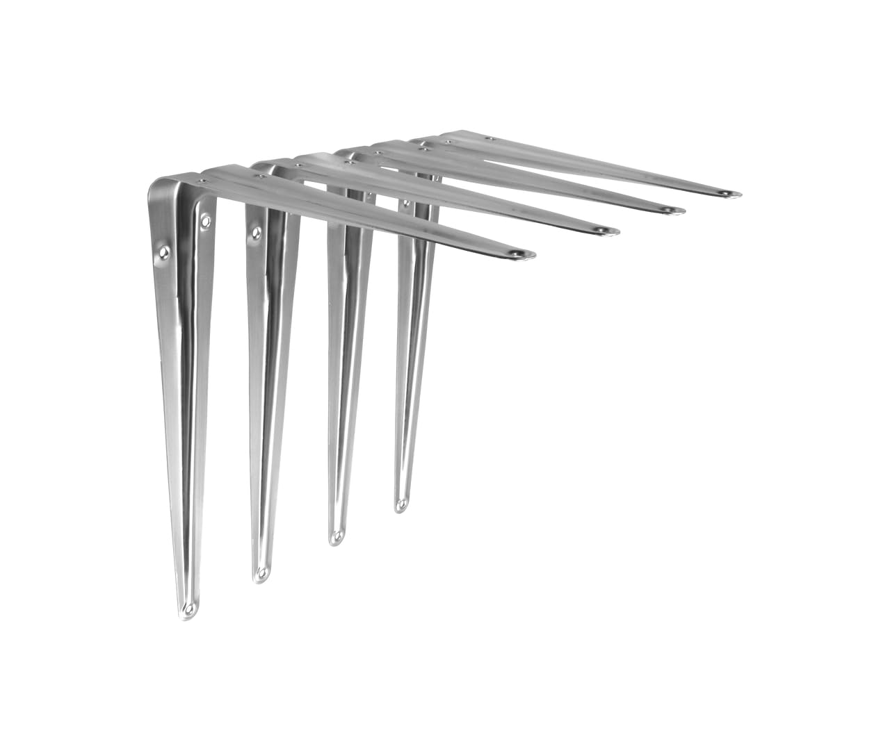 Stiley Living London Shelf Brackets - Heavy Duty Slim Metal Wall Shelf Supports, Tapered Decorative Brackets for Shelving, Industrial Style - 4 Pack (Stainless Steel, 200mm x 250mm)
