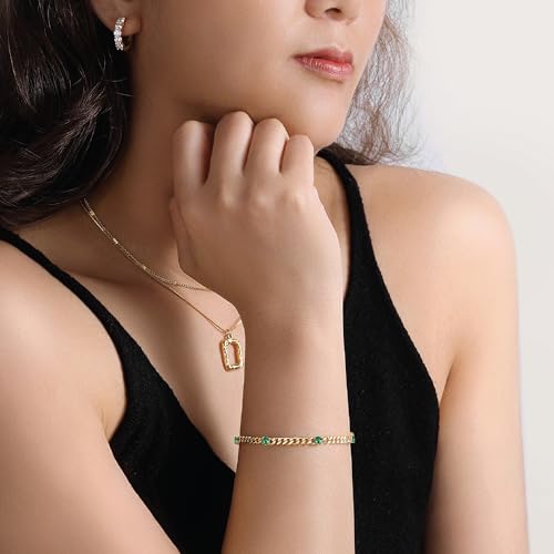 Cuban Chain 5pcs Cubic Zirconia Gold Bracelets for Women 14K Real Gold Plated Sparkle Simulated Diamond Curb Cable Link Infinity Bracelets Trendy Dainty Gold Bracelet for Men Women Friends2