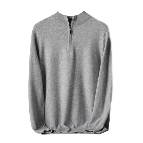 Men's Cashmere Knitted Sweater with Half High Neck Zipper Winter Warmth Pullover Solid Color Cashmere Top
