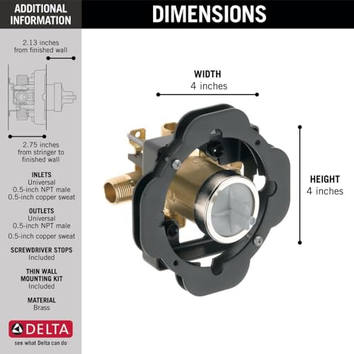 Image of Delta Faucet R10000-UNWS MultiChoice Universal Tub and Shower Valve Body for Tub Faucet Trim Kits (with Screwdriver Stops and Thin Wall Mounting Kit)