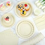 175 Pcs Ivory Paper Plates and Napkins, Beige Party Supplies Include Scalloped Cream Plates Napkin Cup Plastic Cutlery for Wedding, Bridal&Baby Shower, Birthday - Image 5