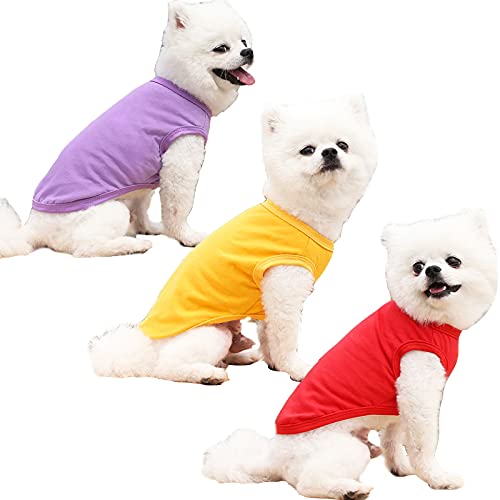 Paquete de 3 prendas de algodón para perros y gatos, camiseta suave y casual, chaleco para gatos, disfraz para perros (L: rojo+morado+amarillo)