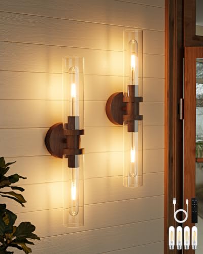 Image of Rayogale Walnut Wireless Battery Operated Wall Sconces with Remote Control