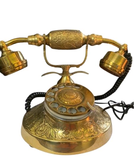Téléphone rotatif en laiton doré vintage gravé décoration ancienne maison