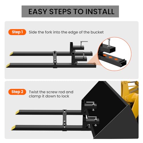 Garvee 60" Clamp on Pallet Forks, 4,000Lbs Heavy Duty Fork Rack with Adjustable Stabilizer Bar for Loader Bucket Skid Steer Tractor