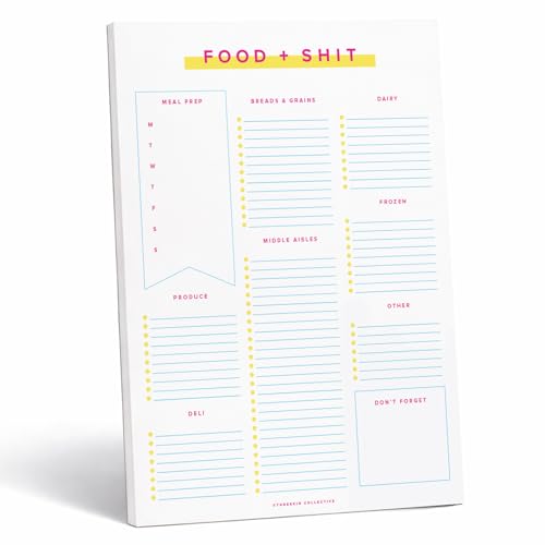 ThreeKin Collective Grocery List & Meal Planner Notepad - Organized Store-Section Shopping Pad with Meal Prep Layout, Tear-Off Pages, Magnetic Back, 6.5 x 9 in