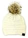 Soft Stretch Cable Knit Ribbed Faux Fur Pom Pom Beanie Hat (Ivory)