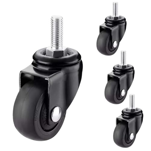 4 Pack Black Threaded Stem Caster Wheel,1/1.25 Inch Swivel Castors Wheels,360° Quiet Rotation Wheel,Metric Size M6x15/M8x15mm,TPE Rubber Replacement Casters,for Furniture,Outdoor Grill (1.25in M6x15)